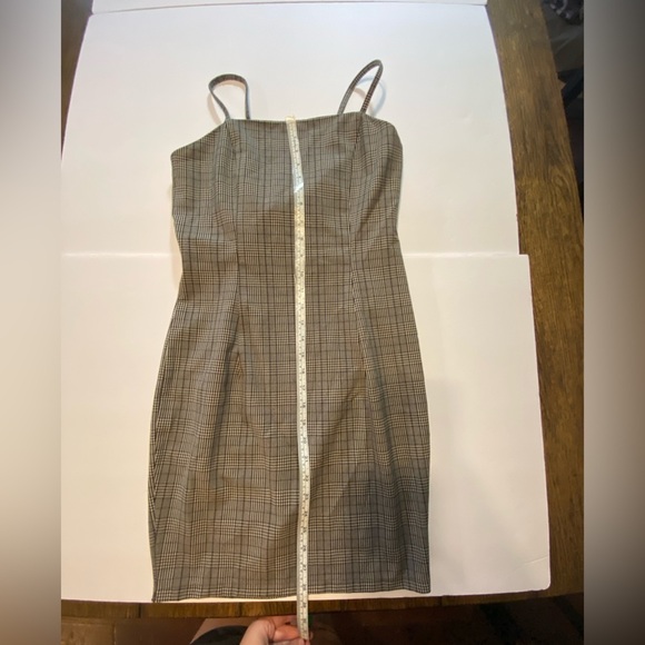 Nude Plaid Print Tie Back Dress Black-Grey Size Large B6 - Picture 3 of 4